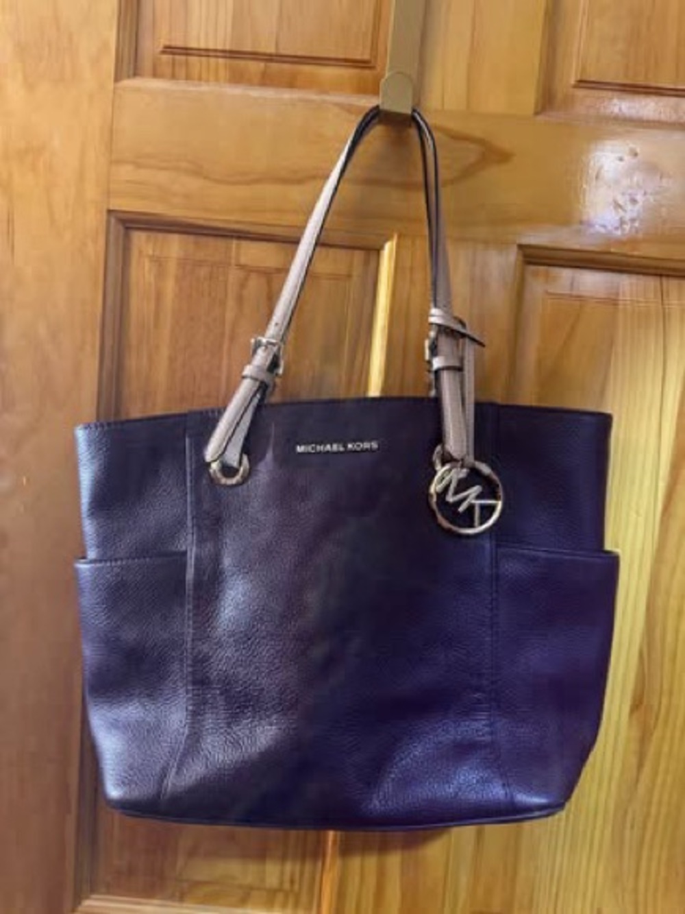 Michael Kors Purple Leather Tote with Tan Straps